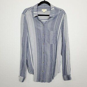 Anthropologie Maeve Womens Button Front Shirt Size L Striped Blue White Pocket